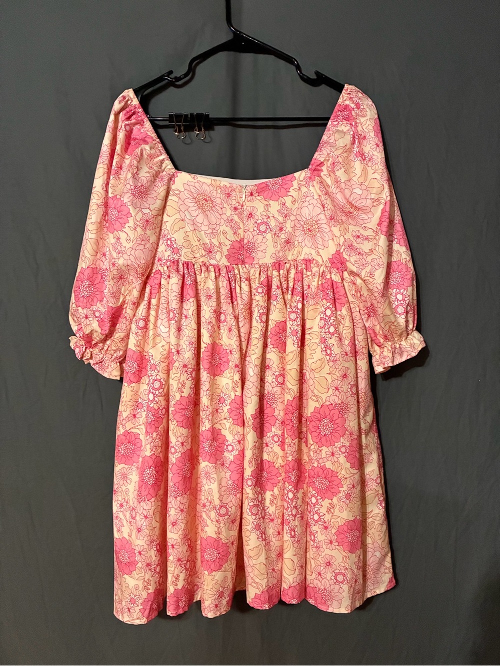 Pink Floral Square-Neck Dress